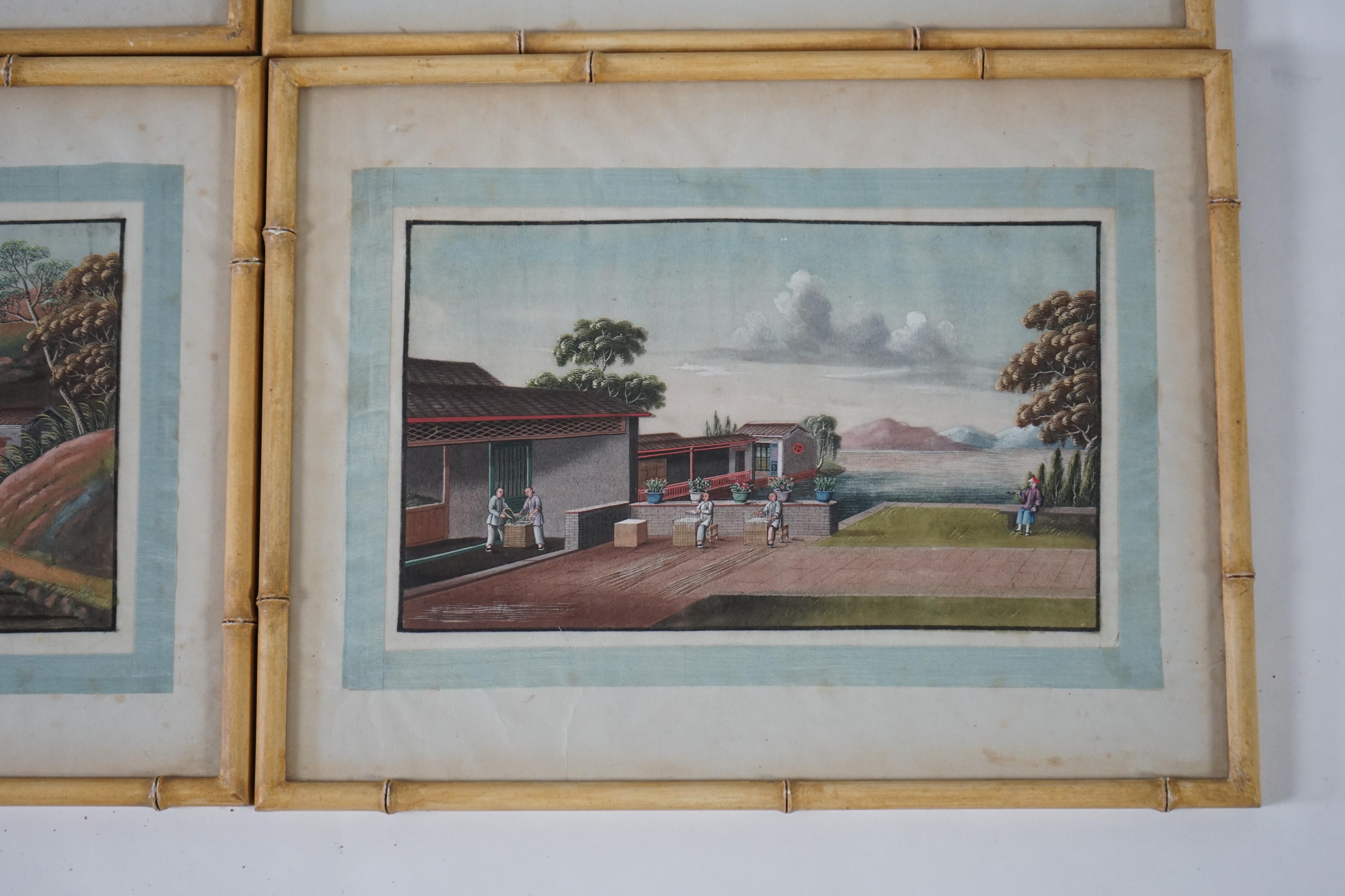 A set of twelve Chinese gouache paintings on pith paper of tea production, circle of Tingqua c.1840